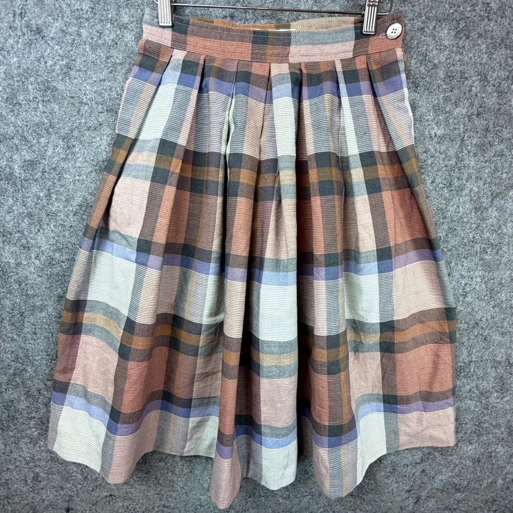 Vintage Chaus Petites Skirt Womens 10 Tan Plaid Minimalist School Girl Academia